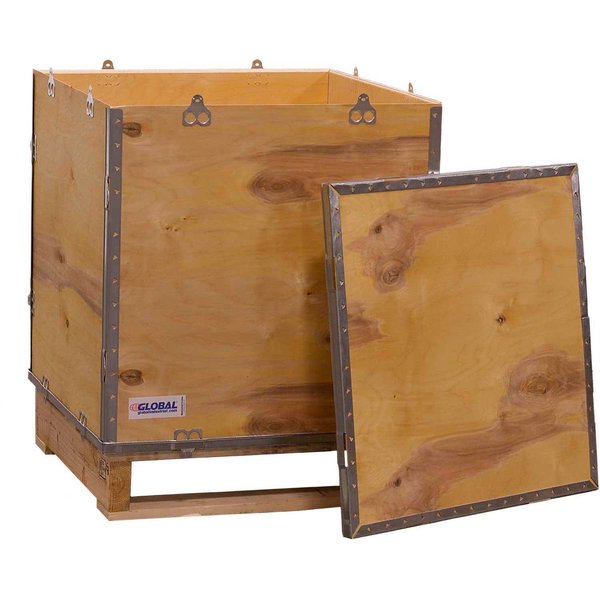 Global Industrial 4 Panel Hinged Shipping Crate w/Lid & Pallet, 23-1/4L x 23-1/4W x 23-1/2H B2352224
